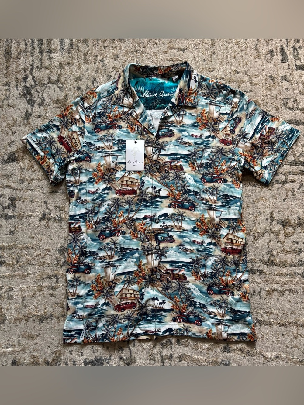 Robert Graham Getaway Button Down Shirt NEW Men’s XS Viscose tropical Surf